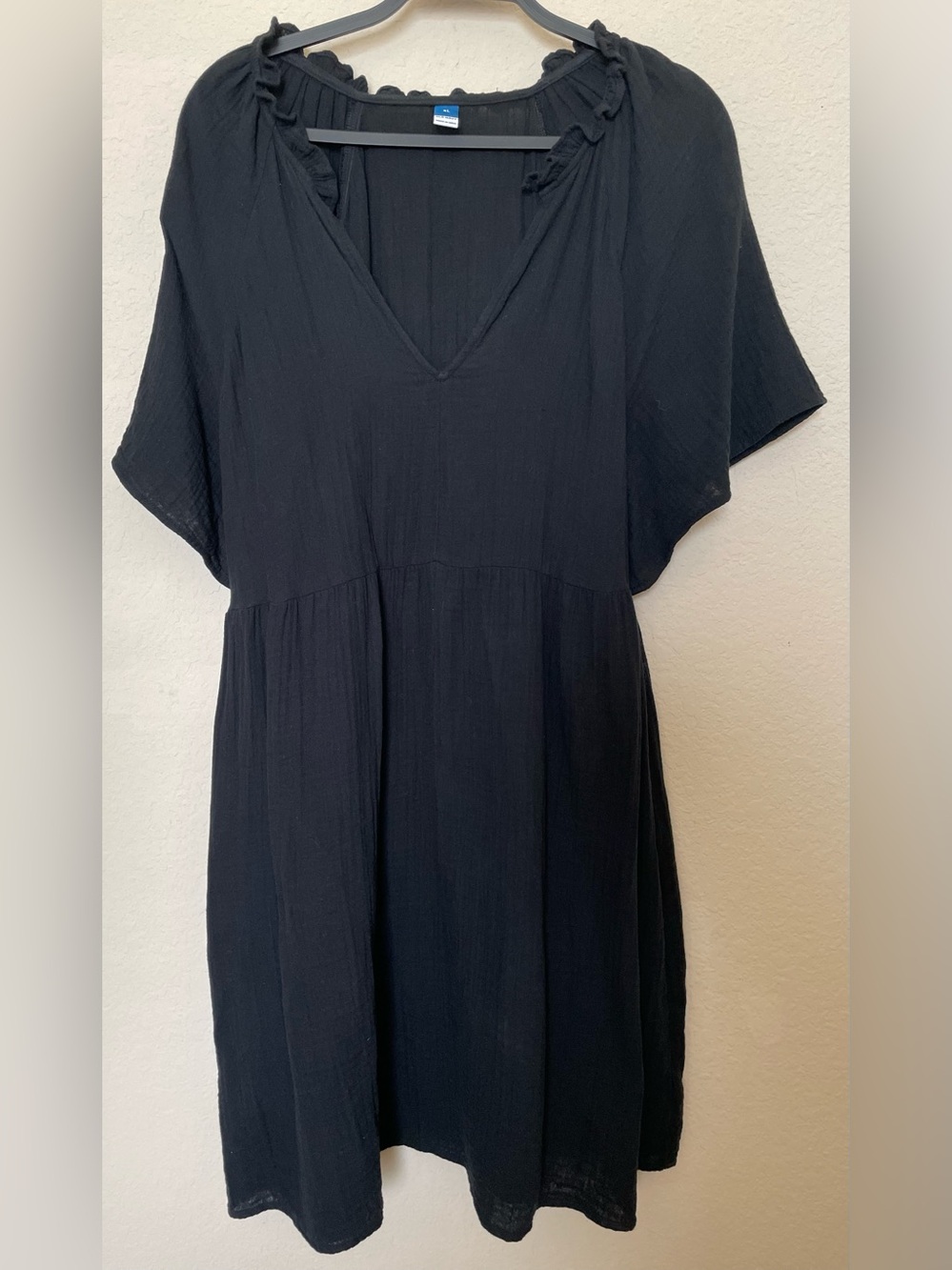 Old Navy Black 100% Cotton Gauze Mini Dress | V-Neck | Size XL